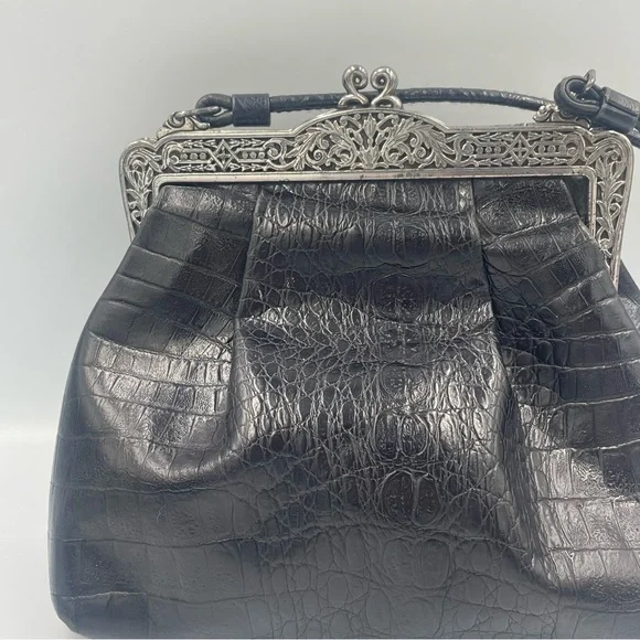 Brighton Black Croc-Embossed print Handbag Vintage 80’s. Shoulder crossbody USED - Picture 3 of 16